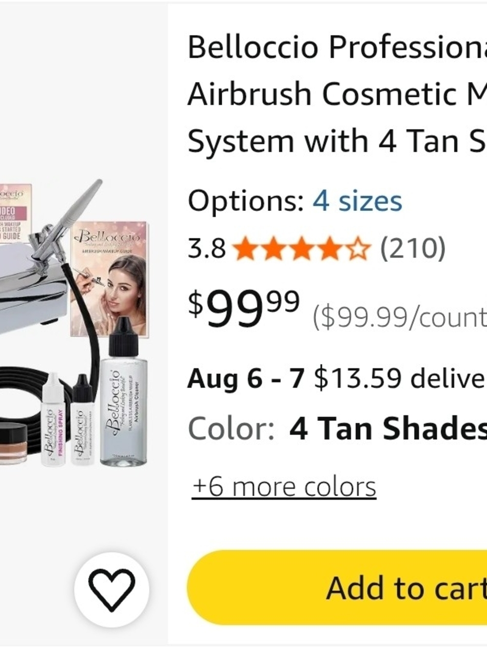 Belloccio Airbrush Makeup System Kit 4 Tan Foundations Compressor Set - Picture 7 of 7